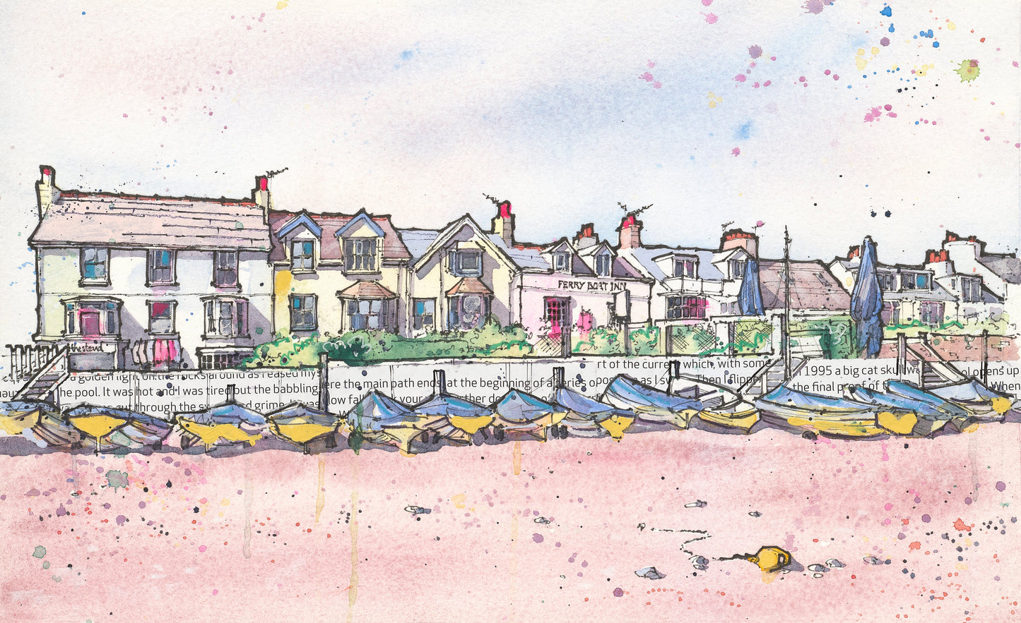 Shaldon, The Strand - A4 Mixed Media Original Mounted to A3