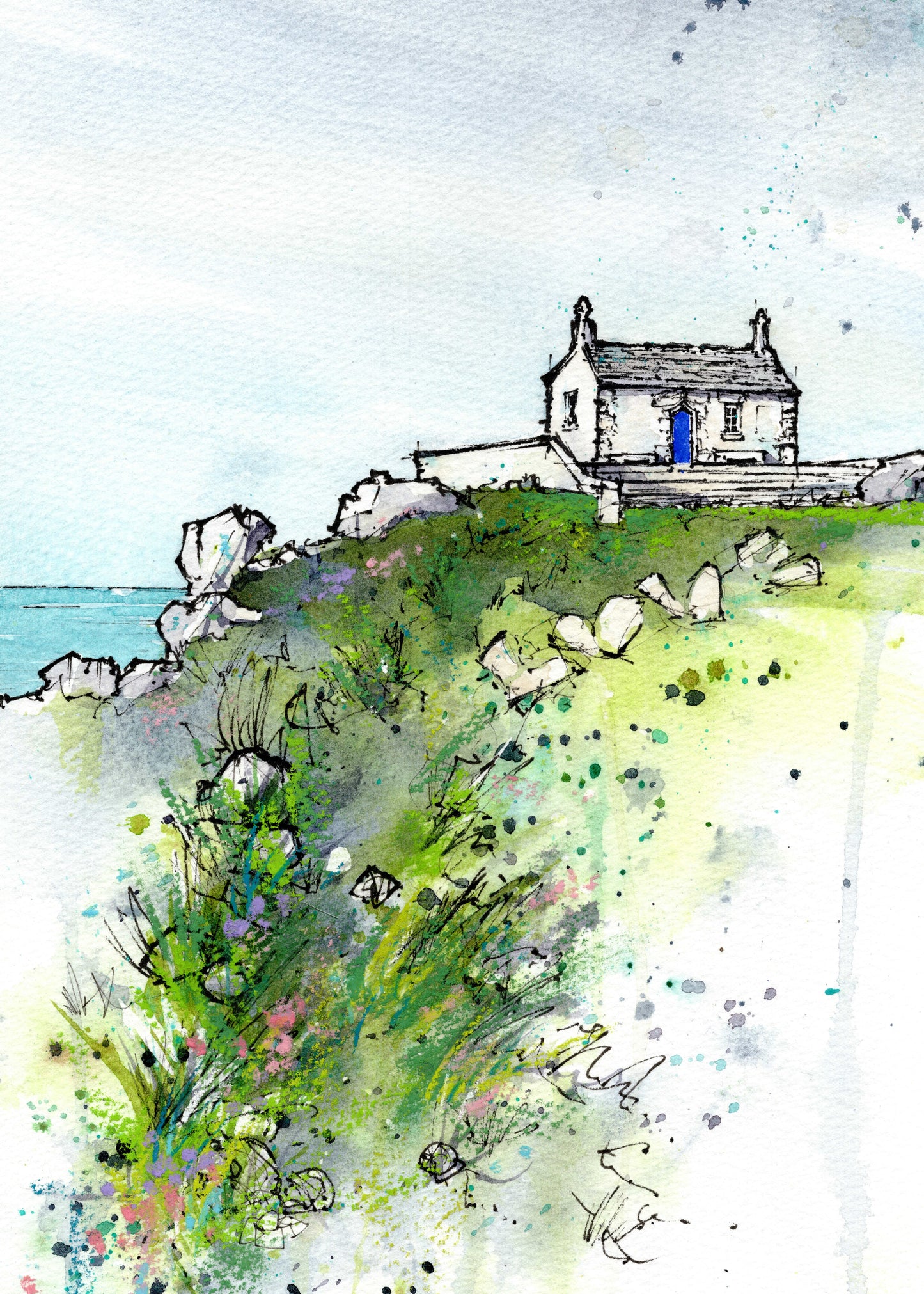St Ives Chapel on the Island — A5 Mixed Media Print