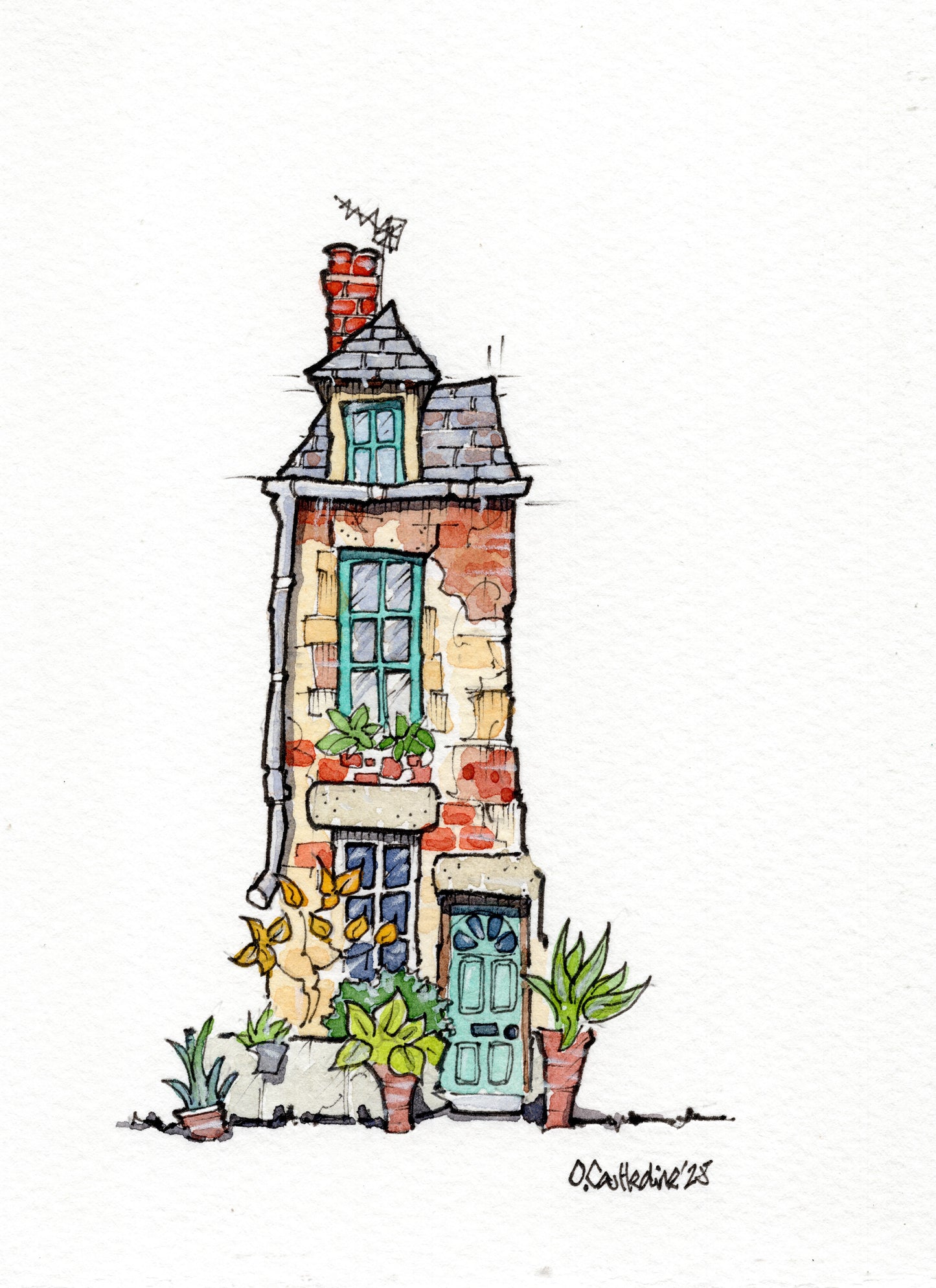Hornfleur House, Brittany France - A6 Original Watercolour