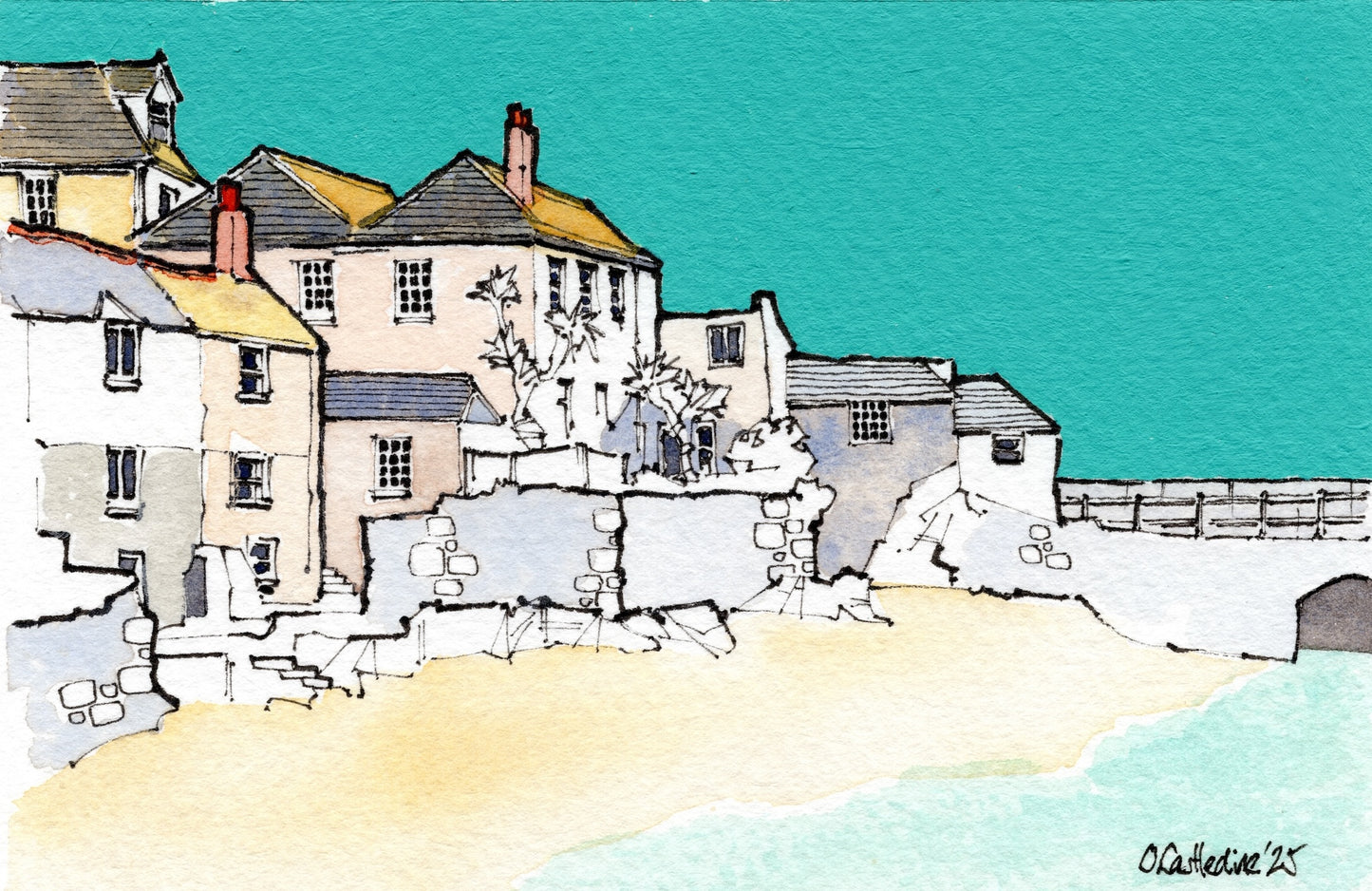 Kitty's Corner, St Ives — Mixed Media Miniature Original Art, A6