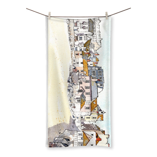 Harbour Beach St Ives microfibre towel with watercolour art print by Oliver Castledine
