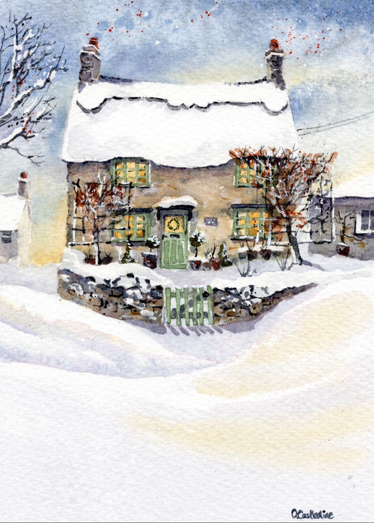 Winter Cottage - Giclee Print Mounted 10 x12 inches