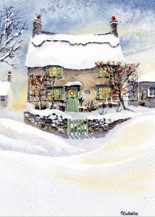 ‘The Holiday’ Winter Cottage - Unmounted A5  Giclee Print