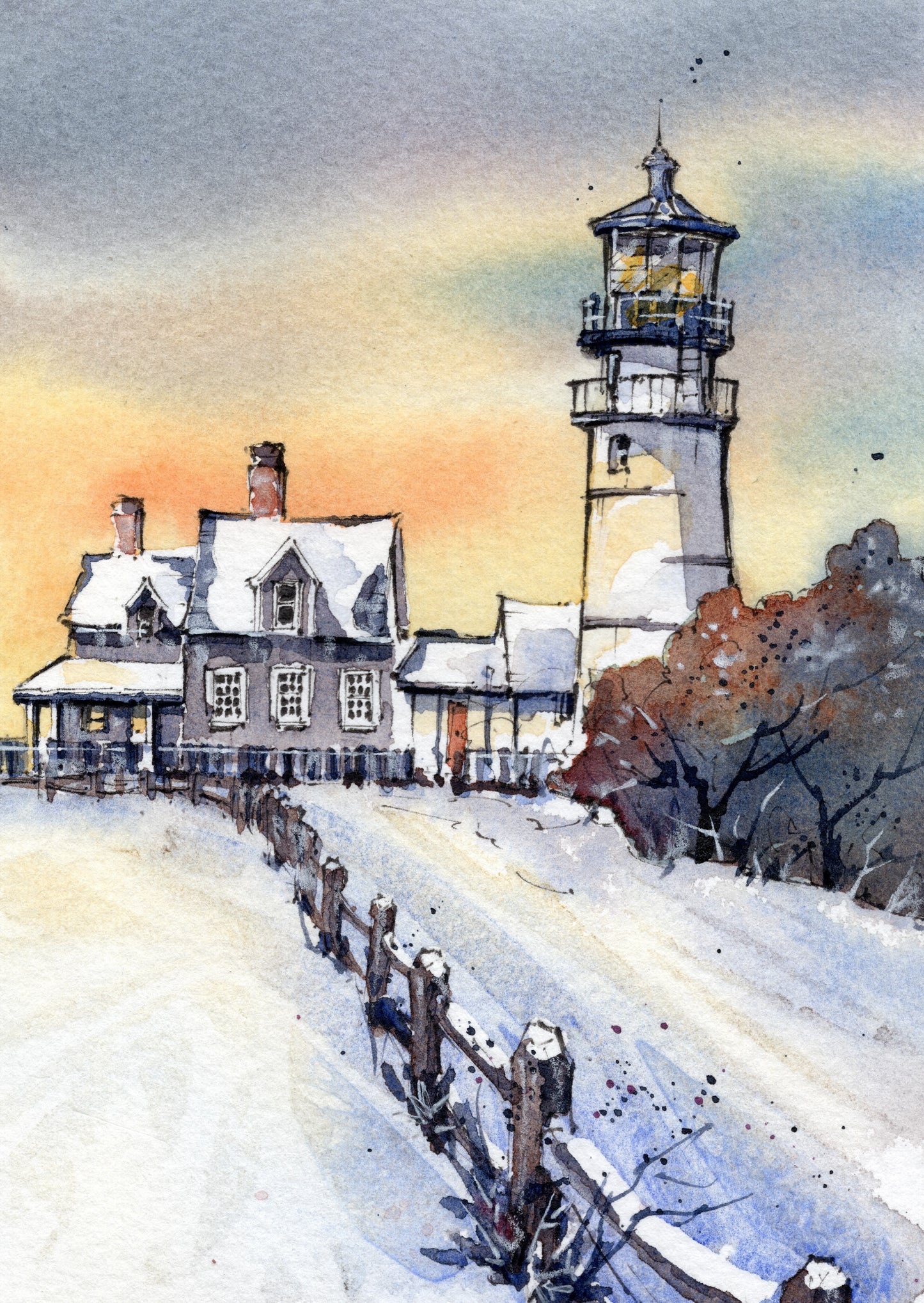 Highland Lighthouse Cape Cod - Original Mixed Media Painting