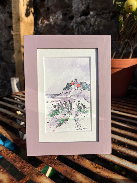 Imagined Coasts , Purple.  Framed Original. Hand Painted Frame