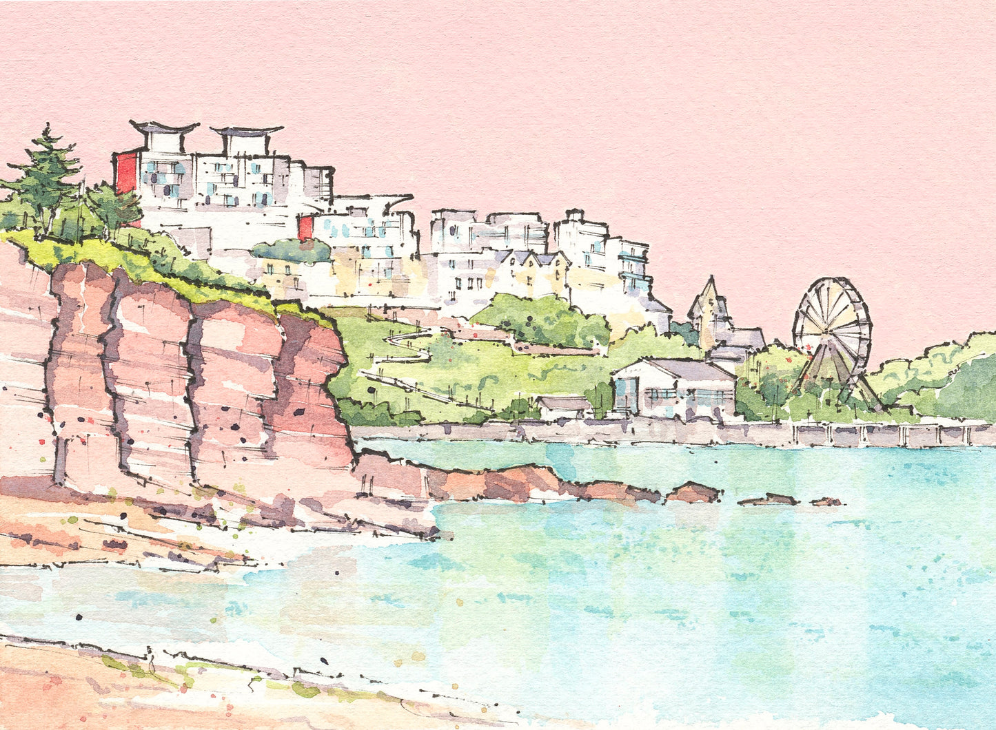 Torquay Seafront from Corbyn's Head - Original Mixed Media Painting