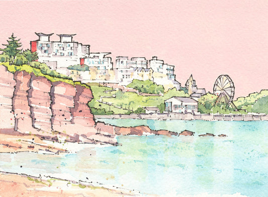 Torquay Seafront from Corbyn's Head - Original Mixed Media Painting