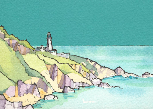 Start Point Lighthouse, Devon — Original Mixed Media Miniature