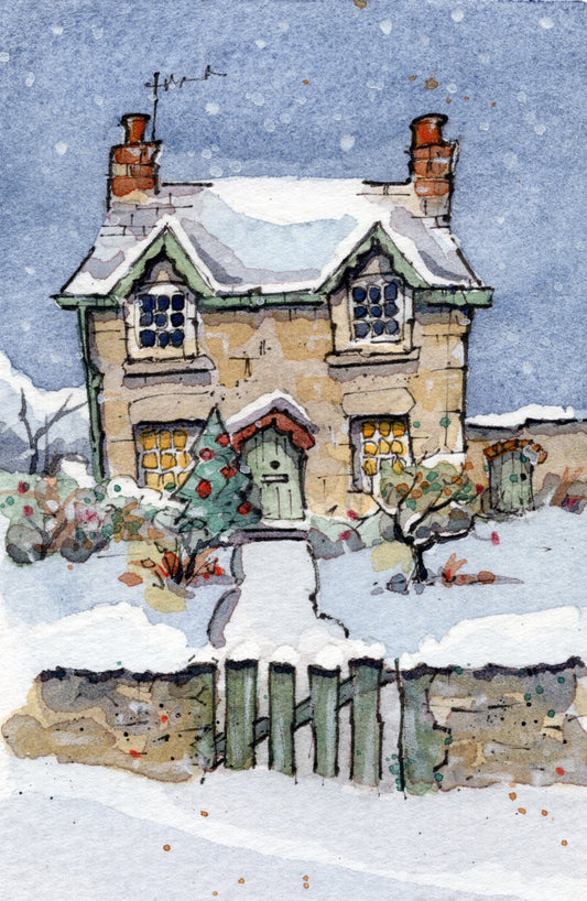 Cotswolds Christmas Cottage - MINIATURE ART, MOUNTED