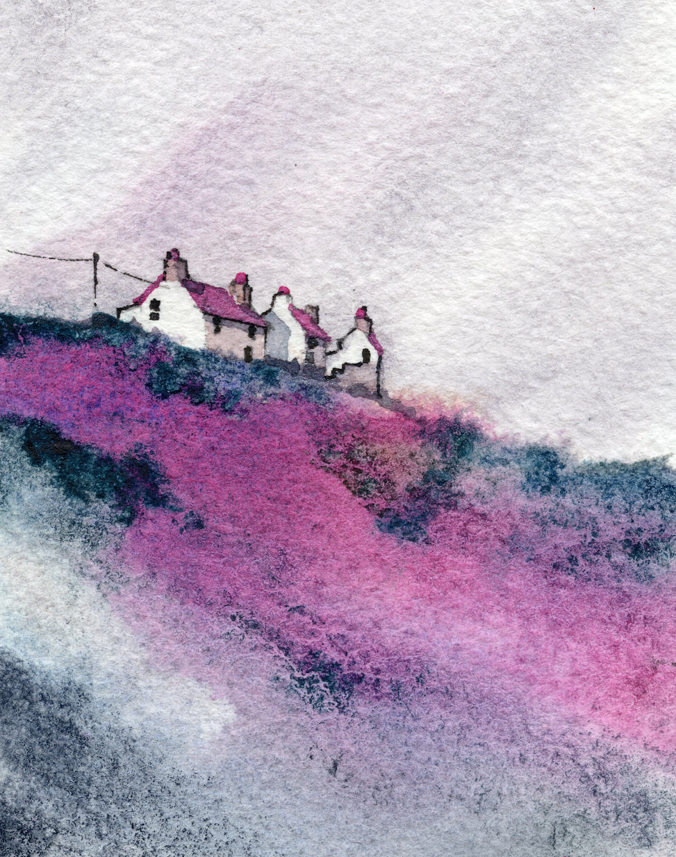 Heather on Dartmoor — Original Watercolour & Ink Mounted Ready to Frame