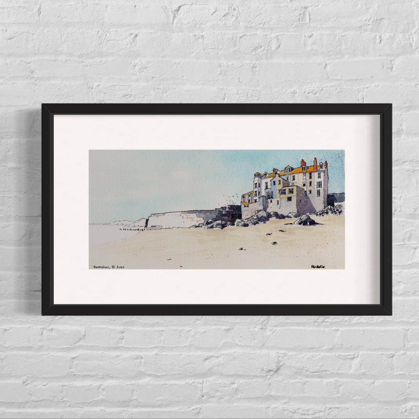 St Ives Bamaluz Beach - Mounted Fine Art Print 16x9’’
