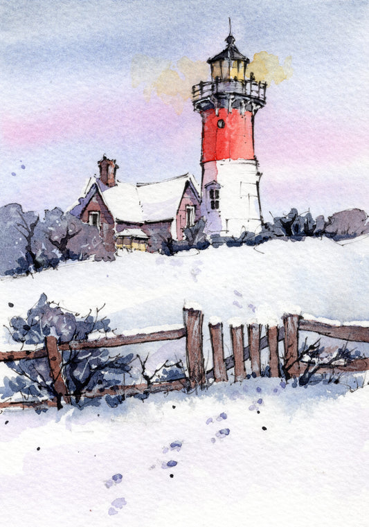 Nauset Lighthouse Cape Cod - Original Watercolour Painting