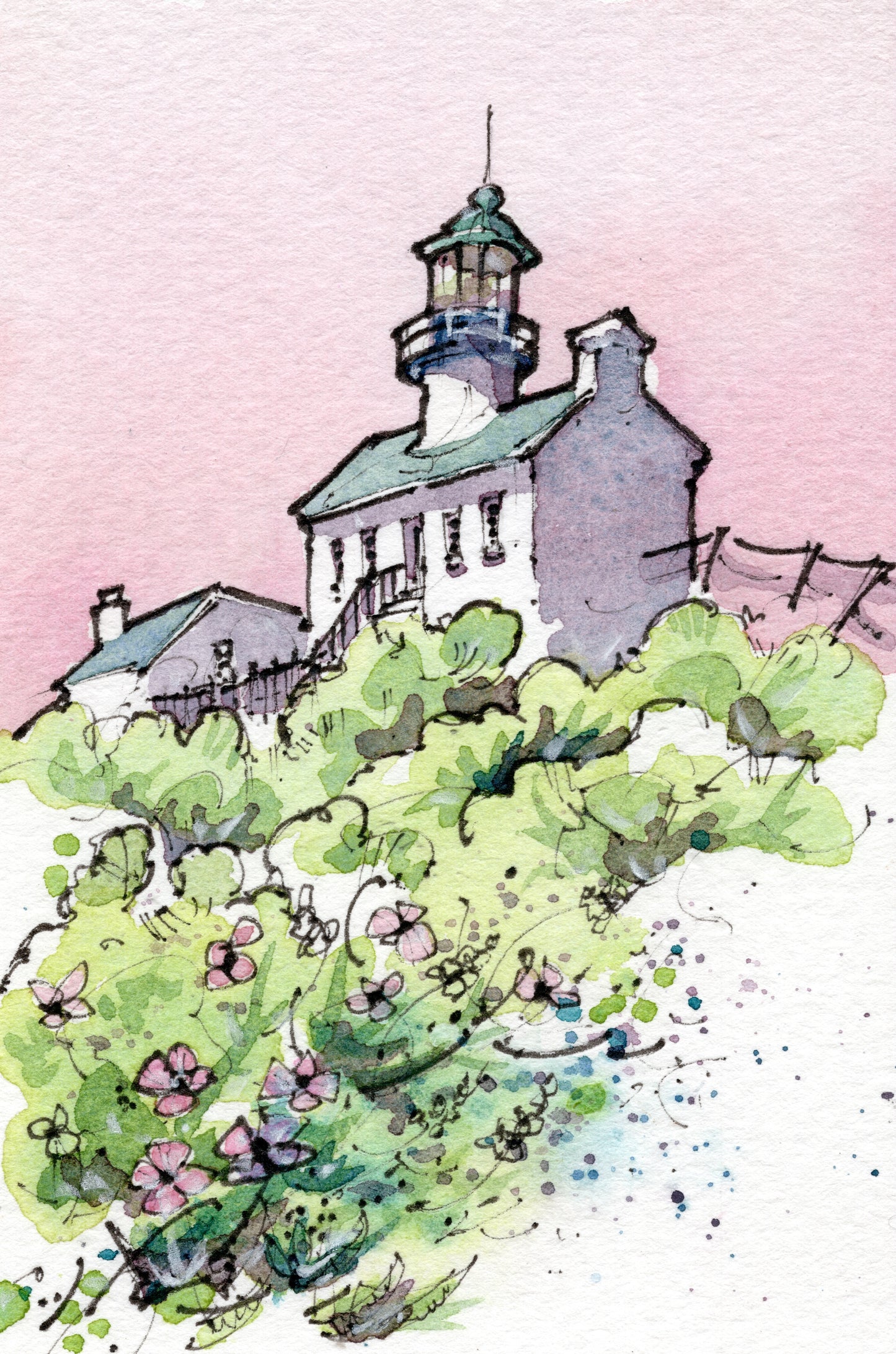 Point Loma Lighthouse - A6 Ink and Watercolour Original