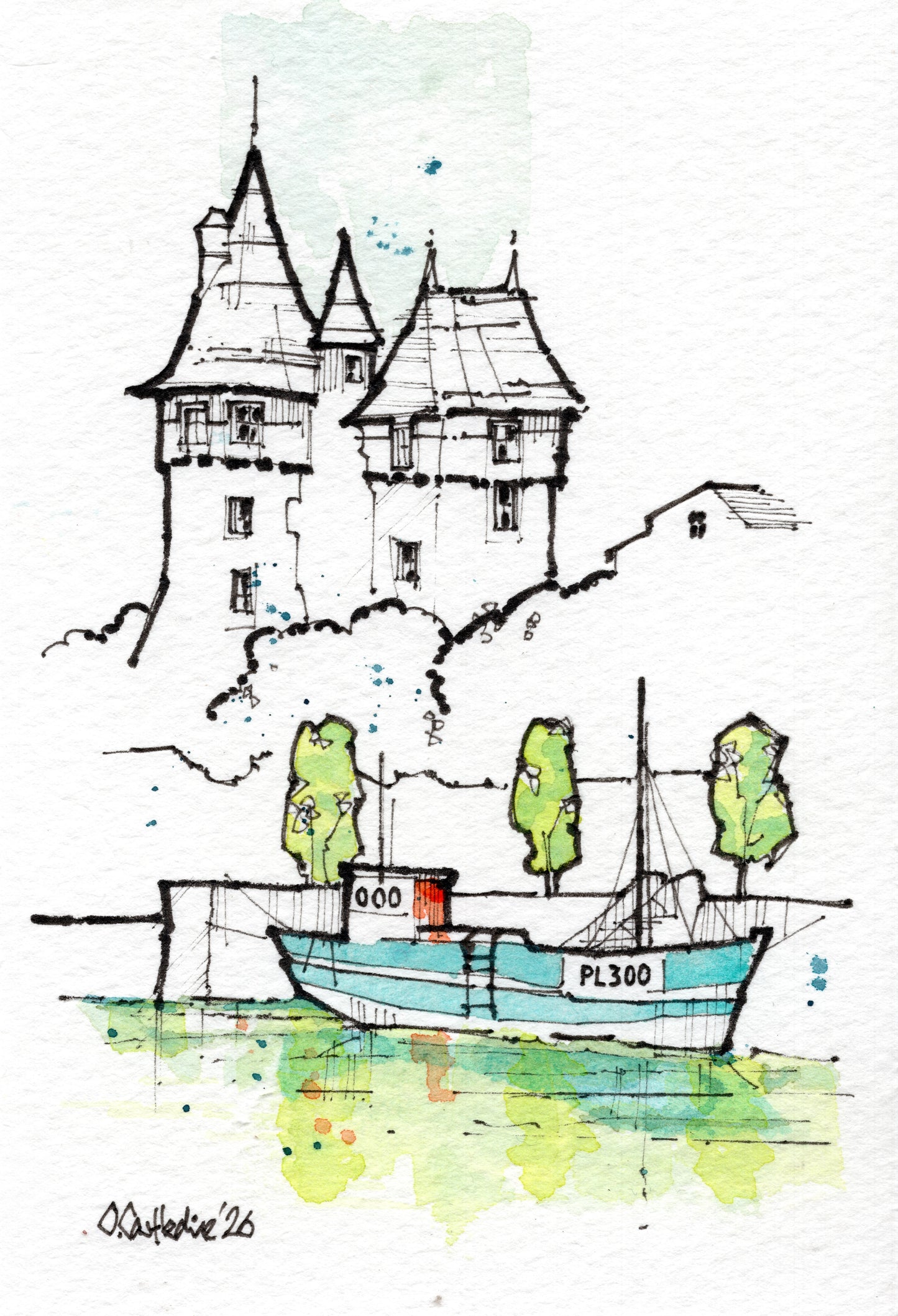 Pompail Harbour, Brittany — Original Ink & Watercolour