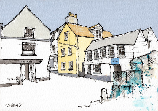 Port Isaac, Cornwall — Original Mixed Media Painting, A5 Mounted