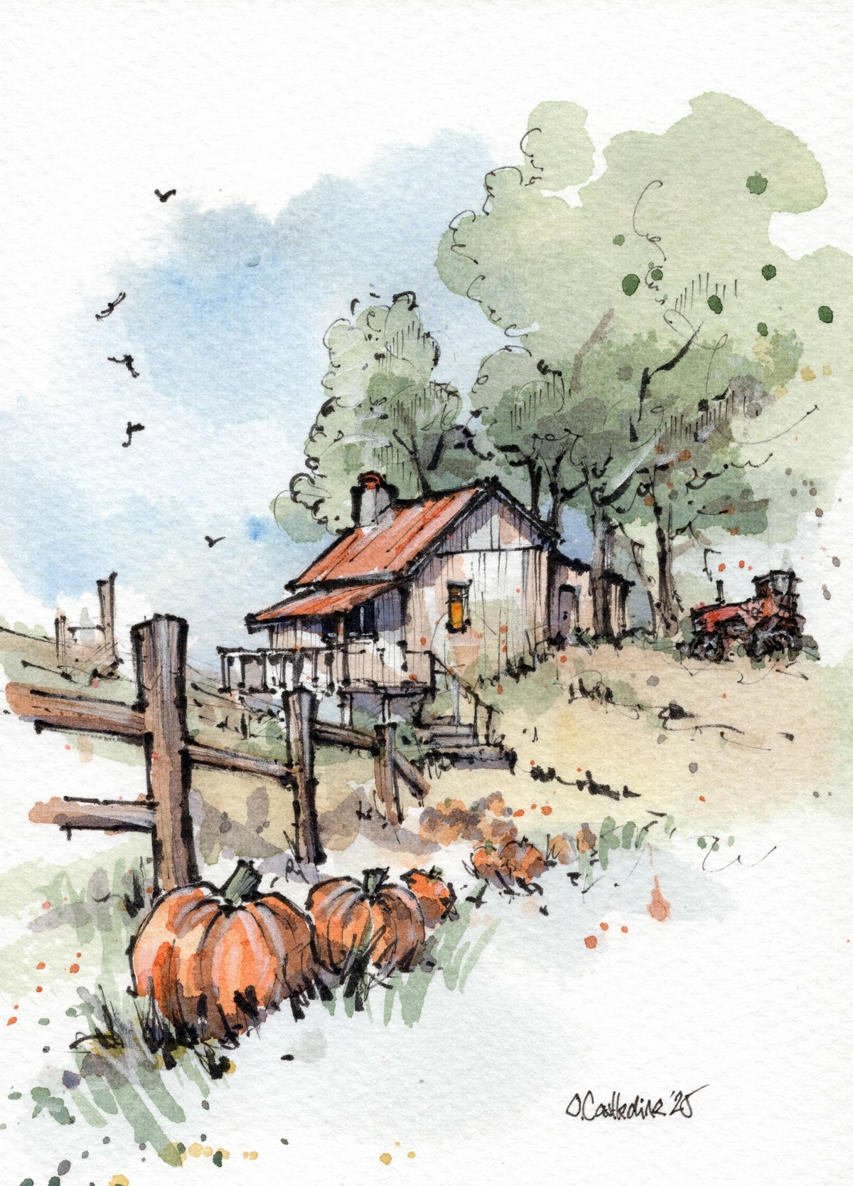 The Old Pumpkin Farm — Original Ink & Watercolour A5