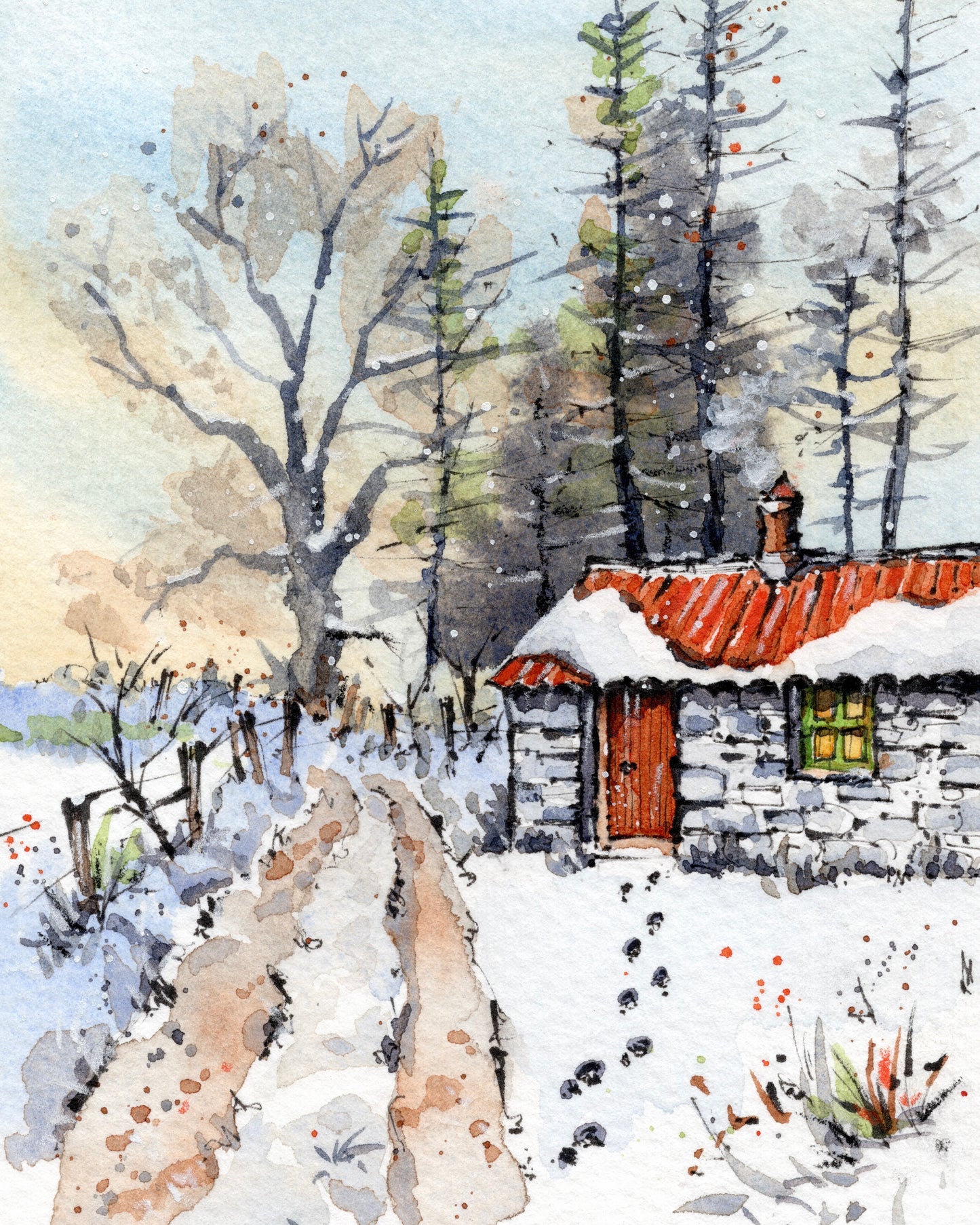 Welsh Vernacular in the Snow - MOUNTED ORIGINAL