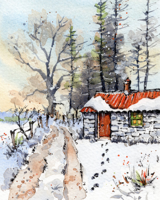 Welsh Vernacular in the Snow - MOUNTED ORIGINAL